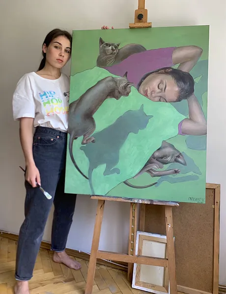 Зображення "Sweet dream tea" від Katya Onyshko, розмір: 100x70 cm, матеріали: Oil, canvas , медіум: Живопис, місто: Kyiv, Ukraine  Фото 2 з 3.