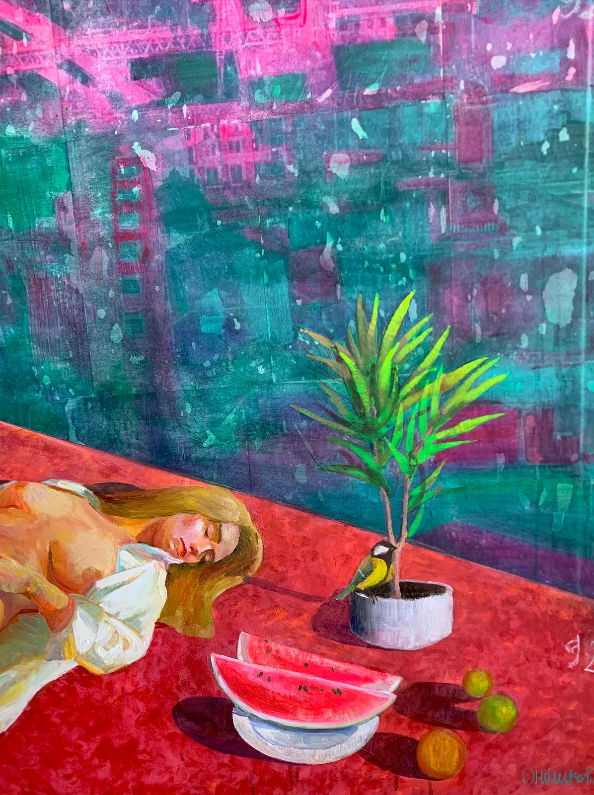Image of Oasis by Katya Onyshko, size: 145x135 cm, made of акрил, олія, полотно, Painting medium, priced at $1360 Photo 4 of 7.