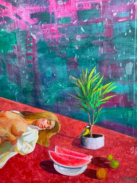 Зображення "Oasis" від Katya Onyshko, розмір: 145x135 cm, матеріали: acrylic, oil, canvas, місто: Kyiv, Ukraine, ціна: $1360 Фото 4 з 7.