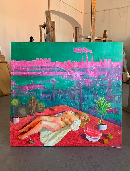 Зображення "Oasis" від Katya Onyshko, розмір: 145x135 cm, матеріали: acrylic, oil, canvas, місто: Kyiv, Ukraine, ціна: $1360 Фото 5 з 7.