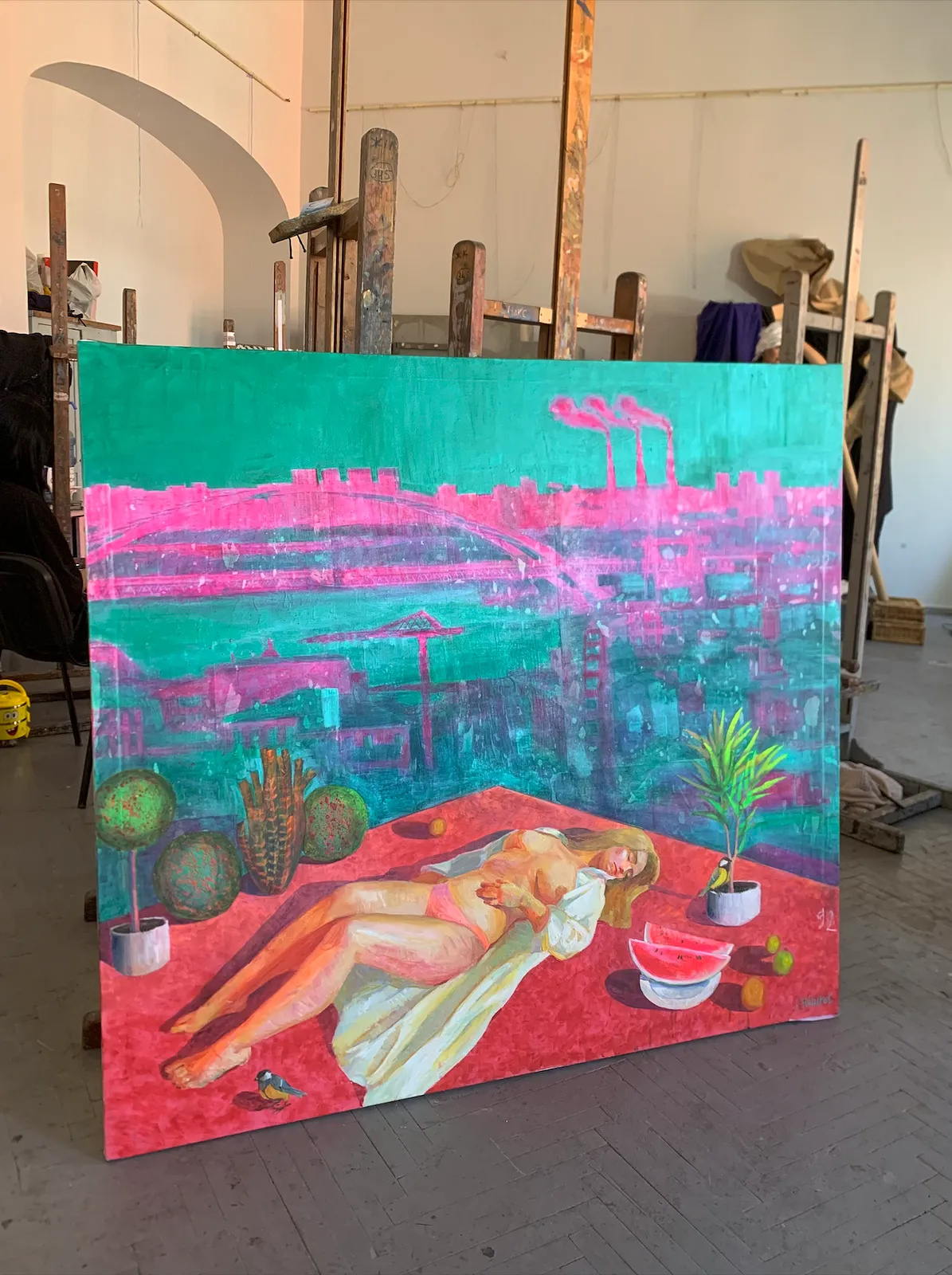 Зображення "Oasis" від Katya Onyshko, розмір: 145x135 cm, матеріали: acrylic, oil, canvas, медіум: Живопис, місто: Kyiv, Ukraine, ціна: $1360 Фото 6 з 7.