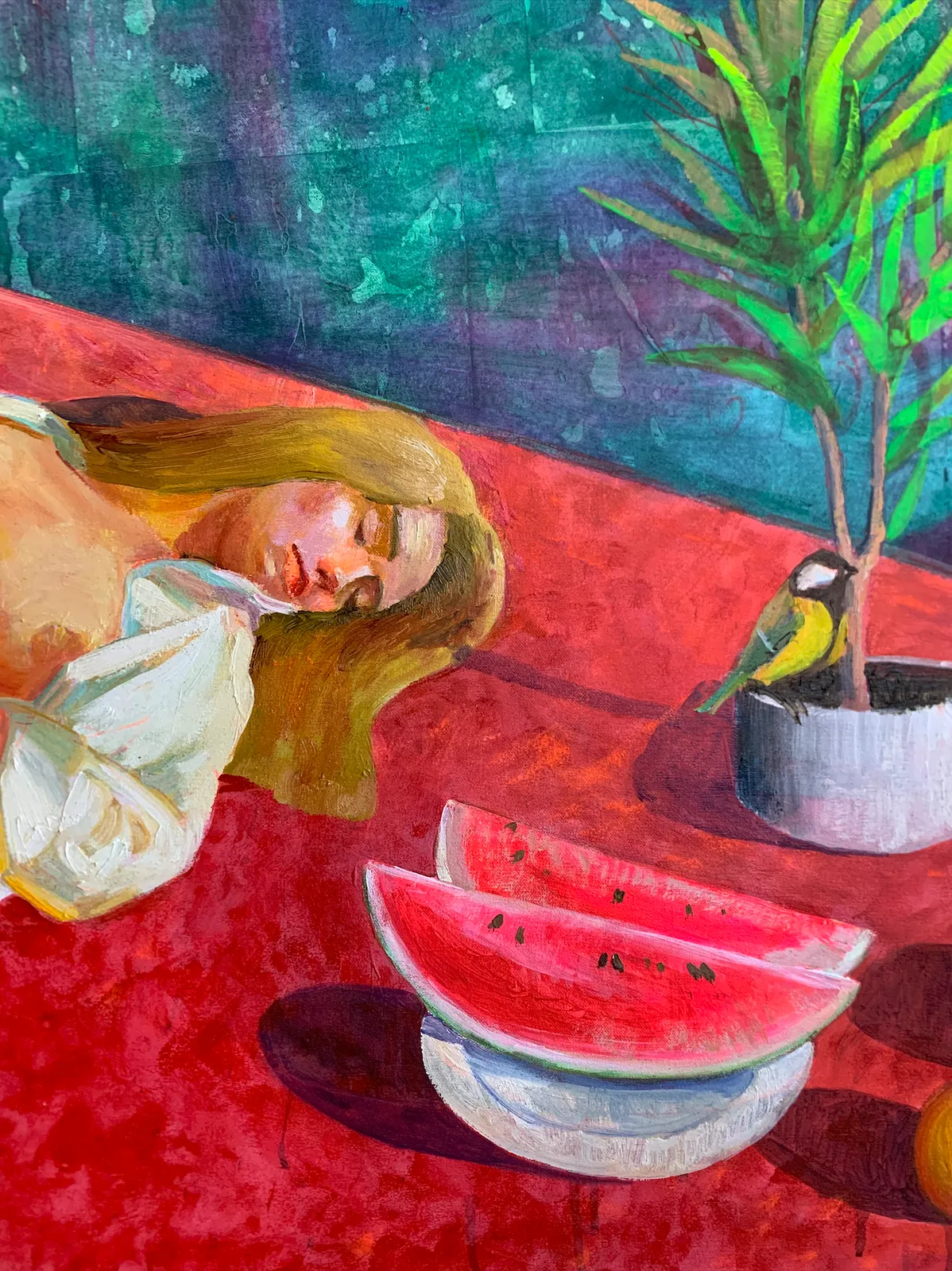 Image of Oasis by Katya Onyshko, size: 145x135 cm, made of акрил, олія, полотно, Painting medium, priced at $1360 Photo 3 of 7.
