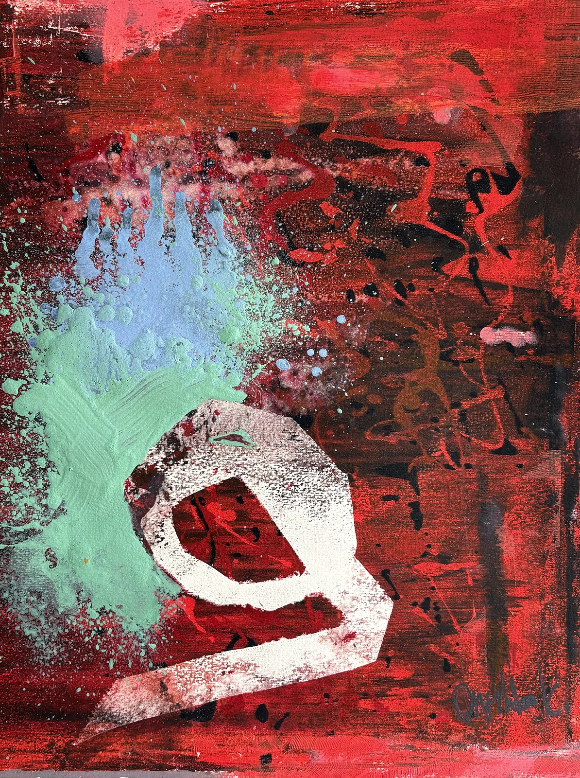 Зображення "Багряна іскра" від Kateryna Onyshko, розмір: 44 x 36 cm, матеріали: акрил, папір, медіум: Живопис, місто: Київ, Україна, ціна: $200 Фото 3 з 9.