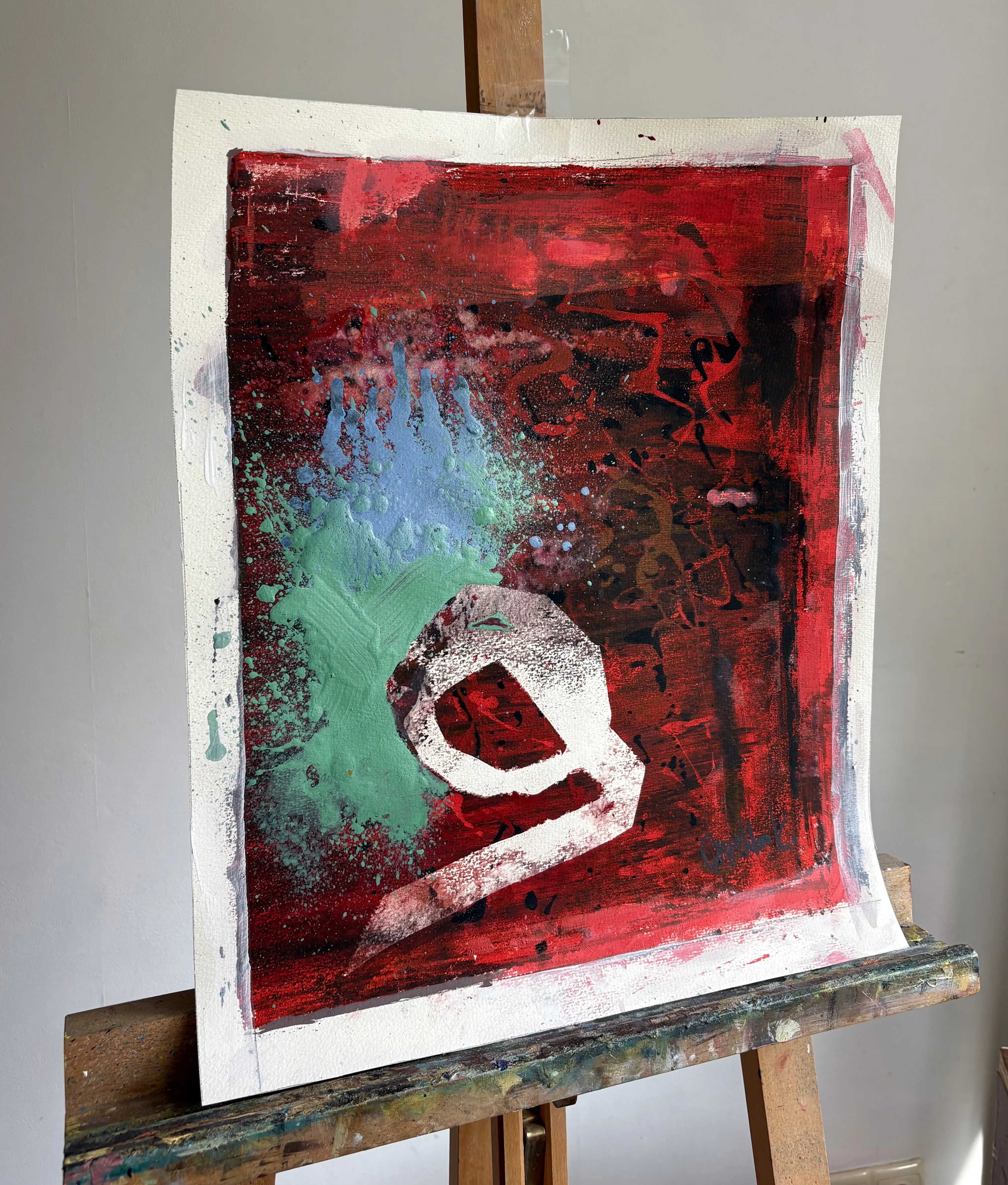 Зображення "Багряна іскра" від Kateryna Onyshko, розмір: 44 x 36 cm, матеріали: акрил, папір, медіум: Живопис, місто: Київ, Україна, ціна: $200 Фото 9 з 9.