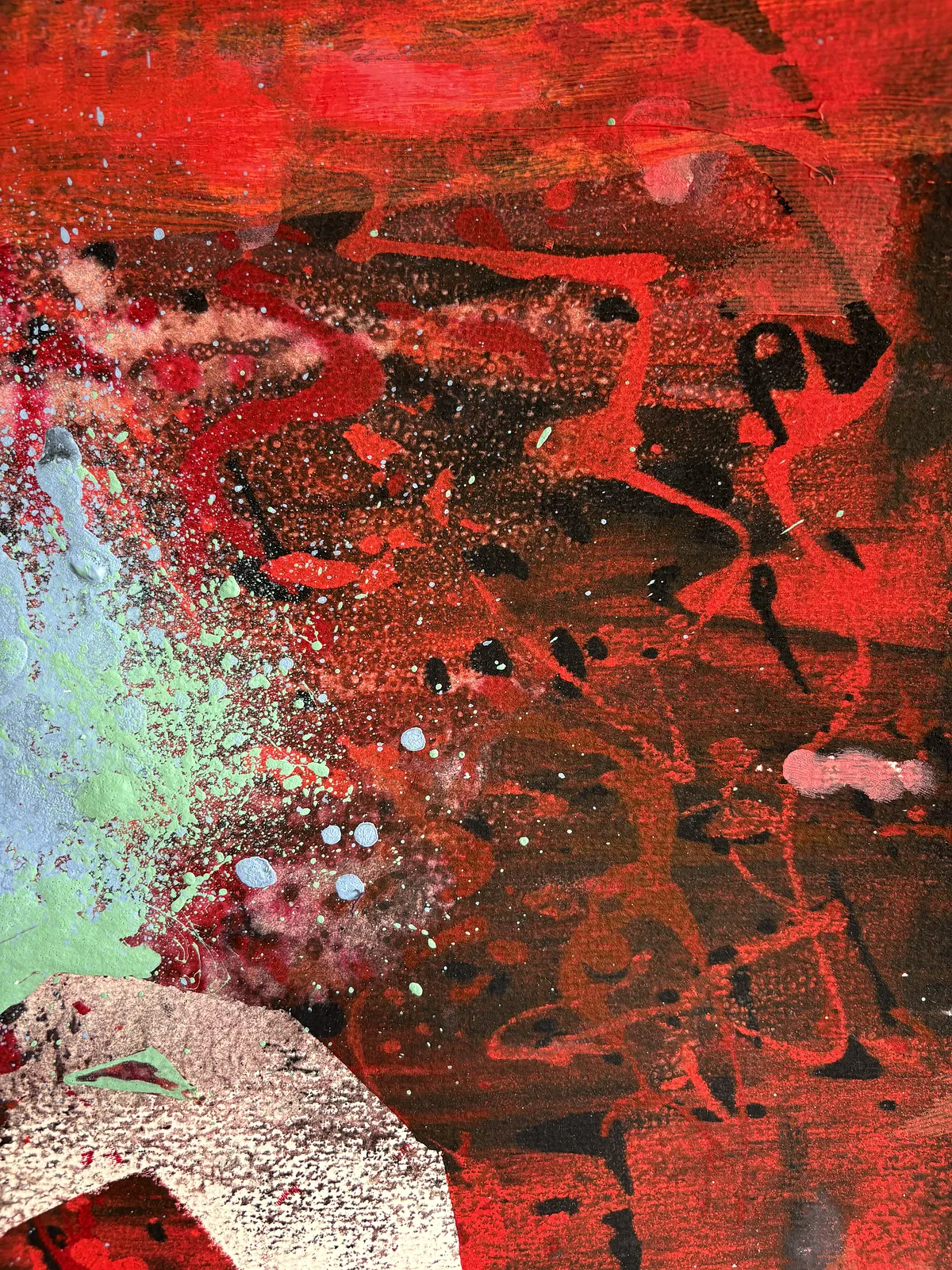 Зображення "Багряна іскра" від Kateryna Onyshko, розмір: 44 x 36 cm, матеріали: акрил, папір, медіум: Живопис, місто: Київ, Україна, ціна: $200 Фото 5 з 9.