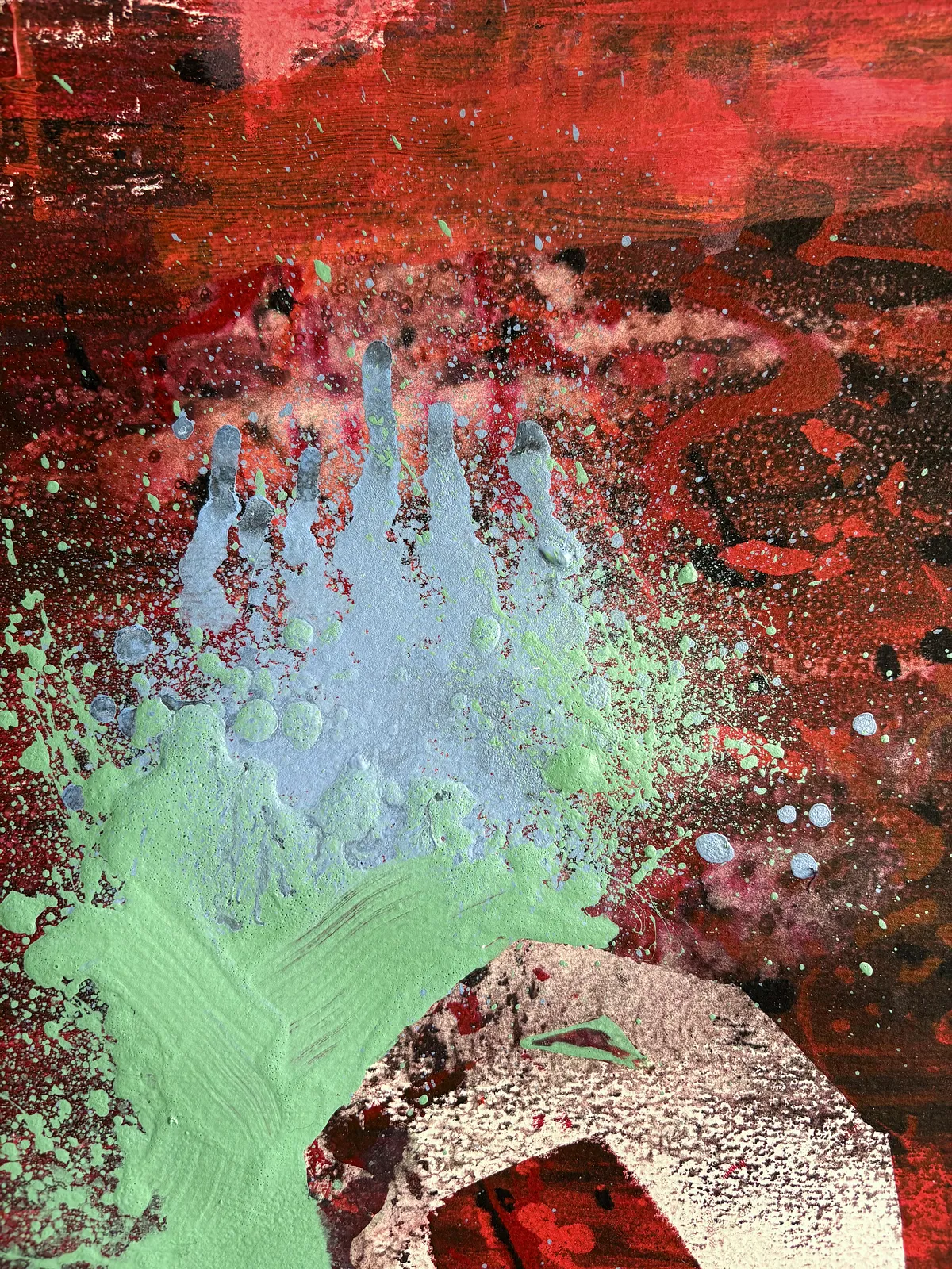 Зображення "Багряна іскра" від Kateryna Onyshko, розмір: 44 x 36 cm, матеріали: акрил, папір, медіум: Живопис, місто: Київ, Україна, ціна: $200 Фото 4 з 9.