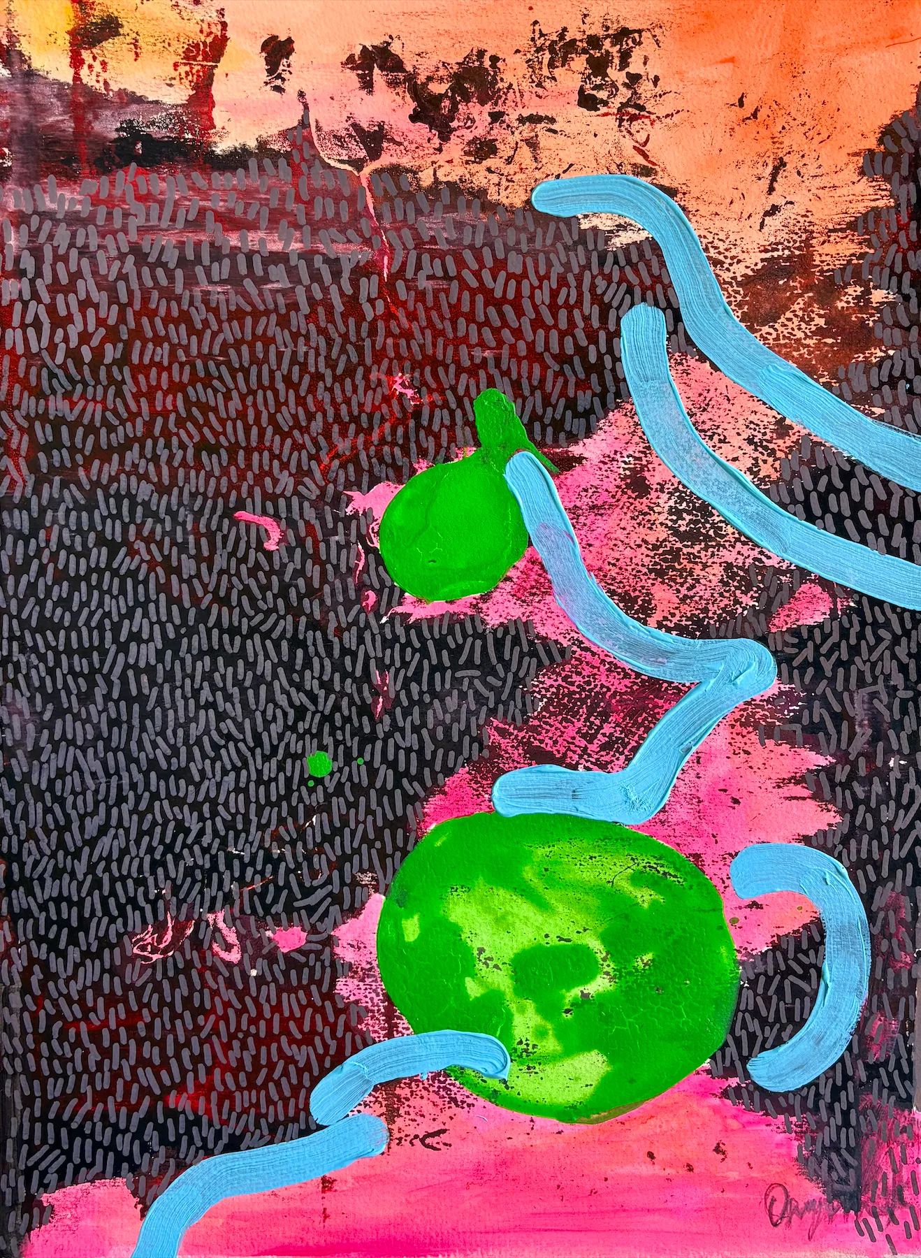 Image of Neon Oasis by Kateryna Onyshko, size: 45х34 см, Painting medium, from Kyiv, Ukraine, priced at $200 Photo 2 of 9.
